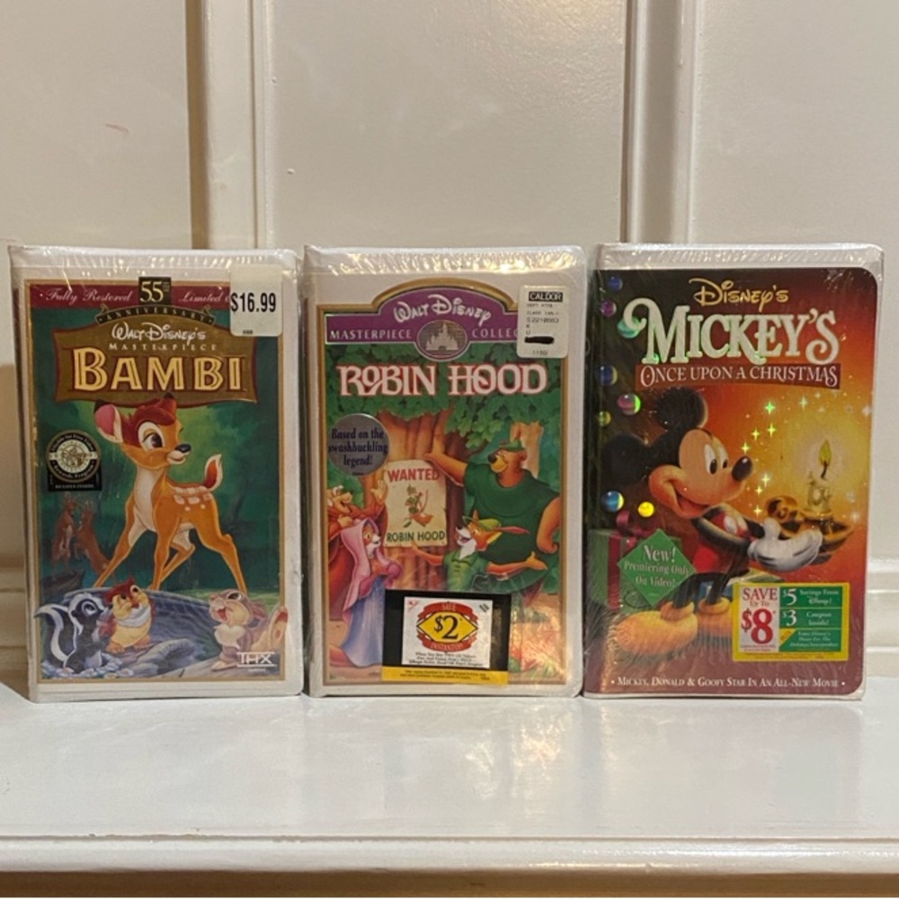 NewDisney VHS Collection: Bambi, Robin Hood, Mickey's Once Upon A Christmas Tape